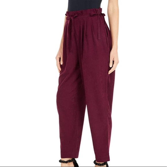 JOIE Telia Deep Wine Paperbag Tie Waist Pants - Picture 2 of 12